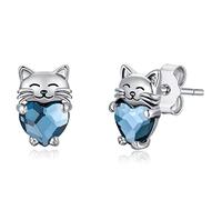 Katzen Ohrringe Mädchen 925 Silber Ohrstecker Katze Hypoallergen Blau Kristall Stecker Katzen Schmuck Tier Geschenke für Kinder Damen…