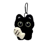 Katzen-Plüsch-Schlüsselanhänger, 8 cm, schwarzer Kätzchen-Anhänger für niedliches Accessoire, weich, kuschelig, mit Schlüsselanhänger, Polyester-Anhänger für Brieftaschen, Auto, Tragetasche