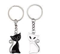 Katzen-Schlüsselanhänger - Schwarze Katze und weiße Katze - Katzen-Schlüsselanhänger - Katzen - Katzen - Tierliebhaber - 1 Paar - CHPN
