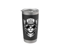 Katzenmama Katze mit Sonnenbrille Trucker Cap Retro Katzen Doppelwandiger Edelstahl-Thermobecher