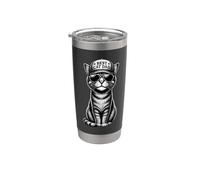Katzenpapa Katze Mit Sonnenbrille Trucker Cap Retro Katzen Doppelwandiger Edelstahl-Thermobecher