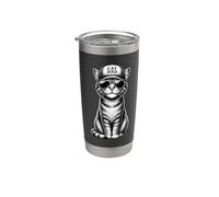 Katzenpapa Katze Mit Sonnenbrille Trucker Cap Retro Katzen Doppelwandiger Edelstahl-Thermobecher