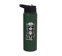 Katzenpapa Katze Mit Sonnenbrille Trucker Cap Retro Katzen Stainless Steel Insulated Water Bottle