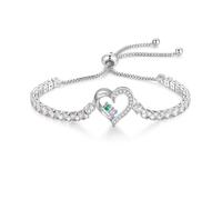 kaululu Personalisiertes Herz Armband Damen mit Namen Verstellbares Armband mit Gravur Geburtsstein Geschenk für Mama, Oma (A-name2)