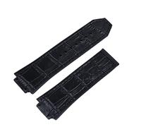 KAVJU 25 x 19 mm Uhrenarmband aus echtem Rindsleder, Gummi-Silikon-Rückseite, für Hublot-Armband für Big Bang Zubehör, Schmetterlingsschnalle, Without Buckle, Achat