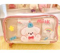 Kawaii Aesthetic Cute Clear Federmäppchen Tasche Kosmetiktasche mit 3 Fächern Große Kapazität Schreibwarenbeutel Box Halter Büro College Schule Erwachsene Studenten Teenager Mädchen ( Color : Pink Dog