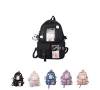 Kawaii Backpack with Kawaii Pin and Accessories, Large Capacity Waterproof Cute Kawaii Backpack for School, Aesthetic Backpack Cute Kawaii Backpack for School, School Backpack for Teens Girls,Black
