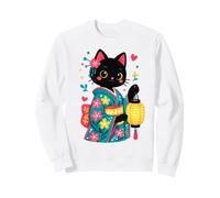 Kawaii Black Cat Geisha Anime Japanischer Kimono Sweatshirt