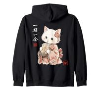 Kawaii Cat Boba Tea Japanischer Kimono für Damen und Mädchen, niedliches Kätzchen Kapuzenjacke
