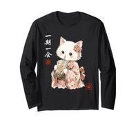 Kawaii Cat Boba Tea Japanischer Kimono für Damen und Mädchen, niedliches Kätzchen Langarmshirt