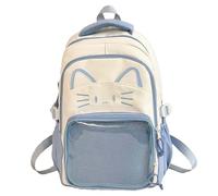 Kawaii Cat Ita Bag Rucksack mit Anstecknadel, stilvolle Reisetasche für Damen, leichtes Design für Mode-Liebhaber, Blau, Medium, Kawaii