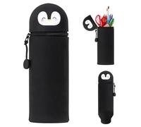 Kawaii Federmäppchen Mäppchen Mädchen Junge 2-in-1 Weiche Silikontasche, Stand Up Federmäppchen, Tier Stifthalter, Tischstifthalter Cartoon, Stifte Mäppchen,Stifthalter Bleistifttasche (Pinguin)