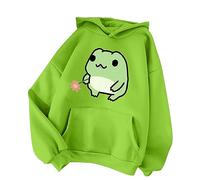 Kawaii Frosch Hoodie für Damen Teenager Mädchen Langarm Lose Fleece Kapuzenpullover Hooded Pocket Sweatshirt Cartoon Kapuzenpullover Oberteil Sport Streetwear Sweatshirts Herbst Winter (Green, L)