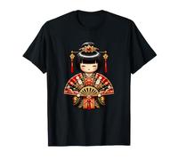 Kawaii Geisha Japanischer Kimono Rot Faltfächer T-Shirt