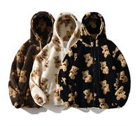 Kawaii Hoodie Damen Jacke Warm Winterjacke Kapuzenpullover Plüschjacke Fleecejacke Niedlichen Cartoon Bär Outwear Süßer Oversize Fleece Hoodies Teenager Mädchen Sweatshirts Plüsch Mantel