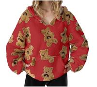 Kawaii Hoodie Damen Pullover Teddy Hoodie Warm Teddy-Fleece Kapuzenpullover Oversize Sweatshirt Langarm Lose Winter Pulli Tops Oberteile Cartoon Bär Outwear Süßer Fleece Hoodies Teenager Mädchen