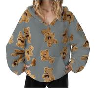 Kawaii Hoodie Damen Pullover Teddy Hoodie Warm Teddy-Fleece Kapuzenpullover Oversize Sweatshirt Langarm Lose Winter Pulli Tops Oberteile Cartoon Bär Outwear Süßer Fleece Hoodies Teenager Mädchen