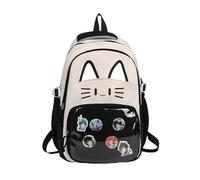 Kawaii Katzen Ita Bag Rucksack mit Transparentem Pin Display, Stylischer Reise Rucksack für Damen, Leichtes Design für Mode Liebhaberinnen (Black)
