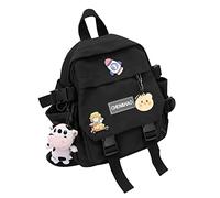 Kawaii Mini Rucksack mit süßem Pin Zubehör Plüsch Anhänger Niedlich Mini Ästhetischer Rucksack, Schwarz 3