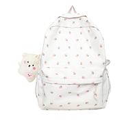 Kawaii Rucksack Mori Art Floral Tasche mit Anhänger, ästhetischer Rucksack, niedlicher Rucksack, Computer-Rucksack, Weiss/opulenter Garten, Medium Size, Kawaii-Rucksack