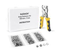 KAXIMON Nahtloses Druckknopf-Set, 11 mm mit Zange, 100 Sets | Druckknöpfe aus Metall für weiches Leder, Jeans und Stoffe bis 1,8 mm, Druckknöpfe aus rostfreiem Metall, waschbar