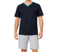 KB Socken Herren Pyjama kurz Set 100% Baumwolle Sommer Nachtwäsche Schlafanzug mit V-Ausschnitt T-Shirt & Shorts atmungsaktiv bequem Größen M - 3XL
