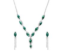 KBRPEY 2 Stück Marquise Kristall Schmuckset Halskette Ohrringe Tropfen Strass Collier Brautschmuck Elegant Hochwertig Luxuriös Silberfarbig