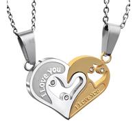 KBRPEY 2 Stück Puzzle Herz Halskette Edelstahl Anhänger Kugelkette Partnerkette Zweifarbig Kristall Schmuck 52cm