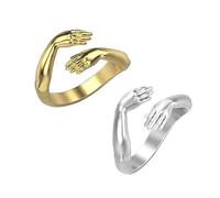 KBRPEY 2 Stück Umarmung Ring Damen Verstellbarer Umarmungsring Romantischer Love Hugging Hands Ring Silber Geben Sie Mir Eine Umarmung Hand Offene Ring