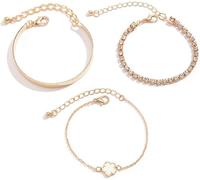 KBRPEY 3 Stück Armband Damen Fünfblättriges Kleeblatt Armbänder Set Glücksarmband 14 Karat Vergoldet Armbänder Damen Mit Cubic Zirkonia Verstellbare Armband Schmuck für Damen (Weiß)