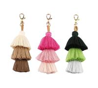 KBRPEY Mehrschichtige Quaste Schlüsselanhänger Boho Anhänger Textil Schmuck Karabinerhaken Damen Accessoire