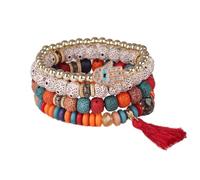 KBRPEY 4 Stück Boho Perlenarmband Set Hamsa Handarmband Mehrfarbig Naturstein Armbänder Stapelbar Elastisch Quaste Schmuck Damenarmband