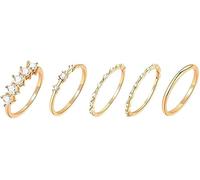 KBRPEY 5 Stück Stapelbar Zirkonia Ringe Set Glänzend Goldton Schmuck Damen Mehrschichtig Filigran Fingerringe Schmuckset Zart Elegant (10)