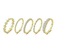 KBRPEY 5 Stück Zierliche Blatt Zirkonia Ringe Set Stapelbar Mehrschichtig Damen Schmuck Hochwertig Elegant Luxuriös Glänzend Zeitlos (8)