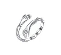 KBRPEY 925 Sterling Silber Umarmungsring Verstellbarer Umarmungsring Kristall Ring Romantischer Love Hugging Hands Ring Silber Geben Sie Mir Eine Umarmung Hand Offene Ring (Type A)