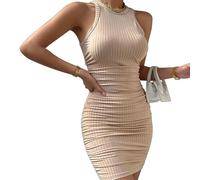 KBRPEY Bodycon Kleid Sexy Damen Wickelkleid Damen Sommer Midikleid Elegant Enges Kleid Ärmelloses Sommerkleid Schick Shapewear Dress Festliche Kleider für Frau(Caqui XL)