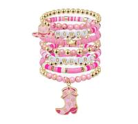 KBRPEY Armband Damen Set Weiche Keramik Schmuck Alphabet Set Armbänder Cowgirl Western Perlenarmband Elastisch Mehrreihig Stacking Bracelets Schmuckset mit Anhänger
