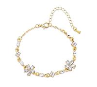 KBRPEY Blumen Kristall Armband mit Zirkonia Goldkette Damenarmband Schmuck Armkette Verstellbar Elegant Modeschmuck für Frauen Mädchen (Weiß)