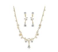 KBRPEY Schmuckset Damen Brautschmuck Schmuck Hochzeit Set Blumen Strass Kristall Halskette Anhänger Ohrring Set Kostüm Schmuck Set Braut Hochzeit Party