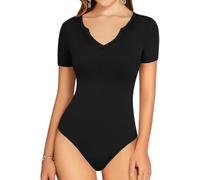 KBRPEY Body Damen Kurzarm Vausschnitt Bodysuit Elegant Figurbetont Oberteil Bodys für Alltag Basic Formgebend Kurzarmbody Shapewear Unterziehbody Blusenbody