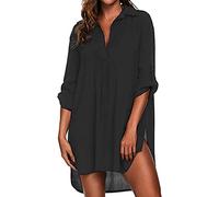KBRPEY Strandtunika Damen Hemdbluse Transparent Bikini Cover up Strandkleider Sommer Leicht Luftig Badeanzug Überwurf Strand Outfit Boho Strandponcho Urlaub Beach Pool Strandoberteil