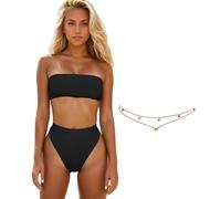 KBRPEY Damen Bikini Set Con Taillenkette High Waist Schwimmanzug Trendy Sexy Bademode Zweiteiliger Badeanzug Triangel Bikini Swimsuit Beachwear