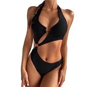 KBRPEY Damen Bikini Set High Waist Schwimmanzug Trendy Sexy Bademode Geteilter Badeanzug mit Bandage Einteiliger Badeanzug Triangel Bikini Swimsuit Beachwear (Schwarz M)