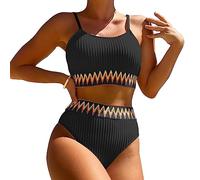 KBRPEY Damen Bikini Set High Waist Schwimmanzug Trendy Sexy Bademode Zweiteiliger Badeanzug Triangel Bikini Swimsuit Beachwear (Schwarz XL)