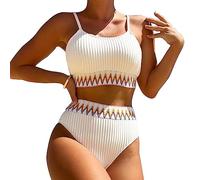 KBRPEY Damen Bikini Set High Waist Schwimmanzug Trendy Sexy Bademode Zweiteiliger Badeanzug Triangel Bikini Swimsuit Beachwear (Weiss S)