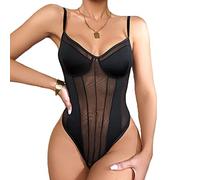 KBRPEY Damen Body Ärmellos Bodysuit Mesh Transparent Tanga Shapewear Elegant Unterziehbody Träger Stringbody Shaper Bodies Figurbetont Formend Bodysuits