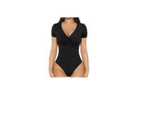 KBRPEY Damen Bodysuit Kurzarm V-Ausschnitt Elegant Figurbetont Shapewear Unterziehbody Kurzarmbody Tanga Body Top für Frauen Alltagskleidung