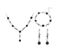 KBRPEY Damen Schmuck Set Rosenblüten Anhänger Rosegold Armband und Ohrringe, Mädchen Hochzeit Abschlussball Rosen Halskette Valentinstag Geburtstagsfeier Schmuck (Schwarz)
