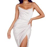 KBRPEY Damen Sexy Bodycon Maxikleid Cami Figurbetontes Kleid, Damen Spaghettiträger Midikleid Asymmetrisch Figurbetontes Ärmelloses Kleid Enger Sommerkleid Partykleid mit Schlitz (Weiß XL)