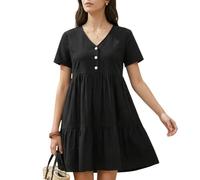 KBRPEY Damen Sommerkleid V Ausschnitt Kurzarm Tshirt Kleid Sommer Kurz Kleider Elegant Blusekleid Freizeitkleid Locker Kleider Midi Kleid Sommerkleid Strandkleider